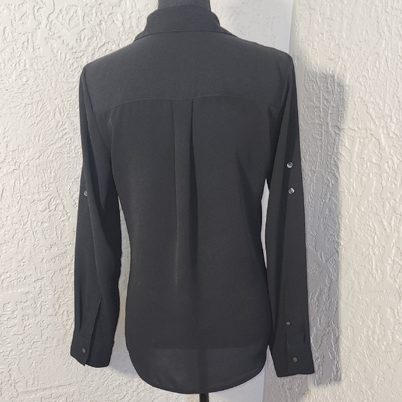 Express Black Long Sleeve Notched Collar Button Down Shirt - Picture 5 of 7
